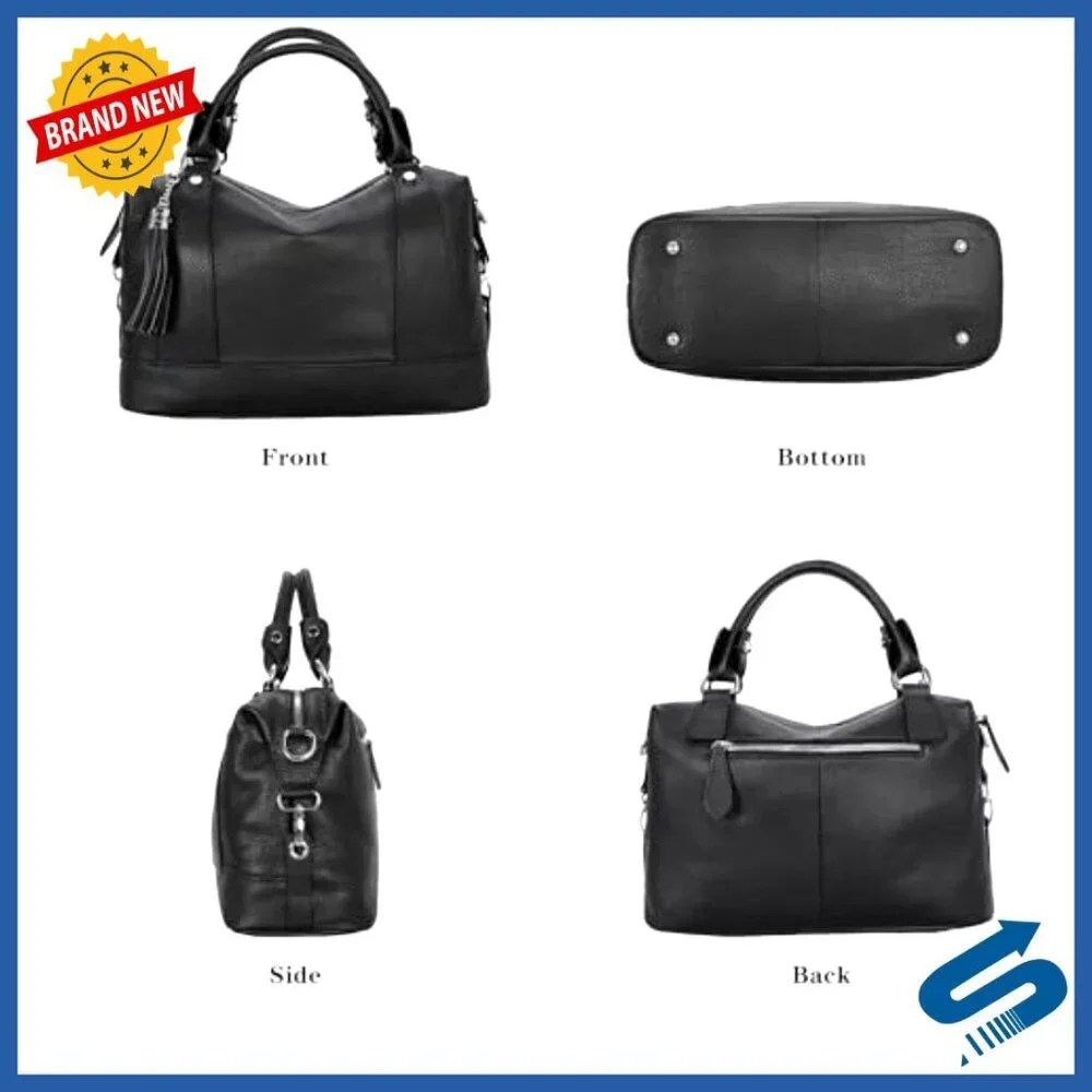 Genuine Leather Satchel Tote Crossbody Bag with Fringe Detailing